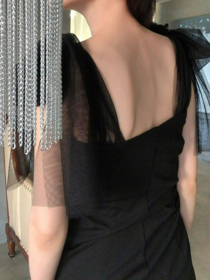 Waelyn Mesh Ribbon Tie Dress-The Black Bow-