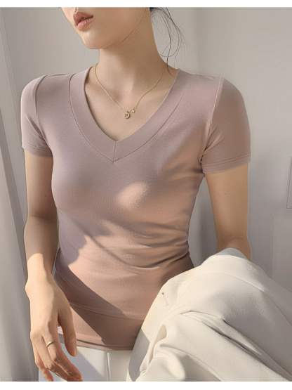 April V-Neck Casual Tee-The Black Bow-