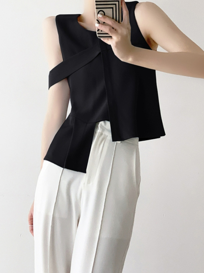 Daphne Asymmetrical Sleeveless Top-The Black Bow-