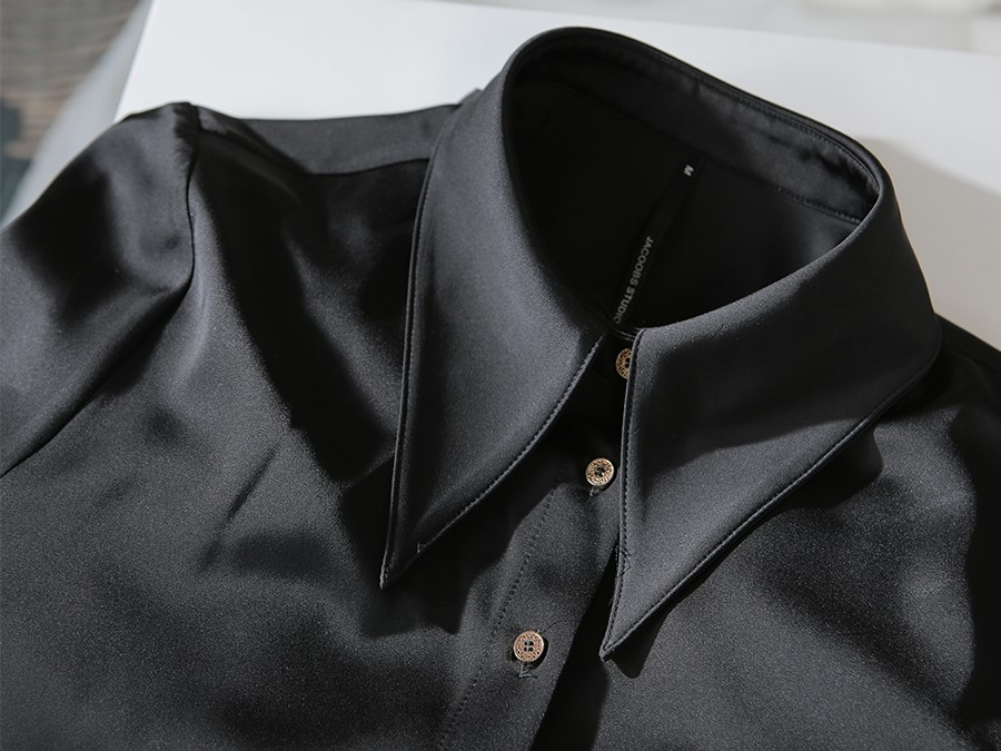 Xandaly Metal Button Satin Shirt-The Black Bow-