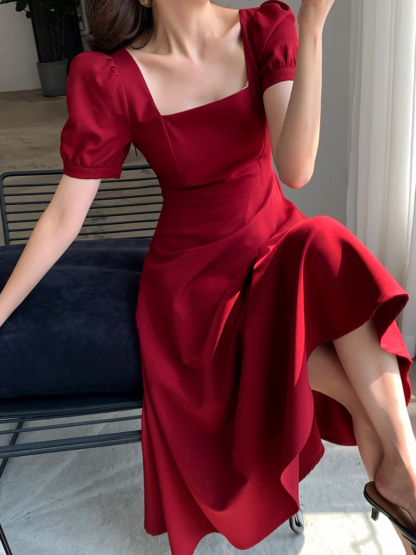 Mirany Square Neck Fit & Flare Dress-The Black Bow-