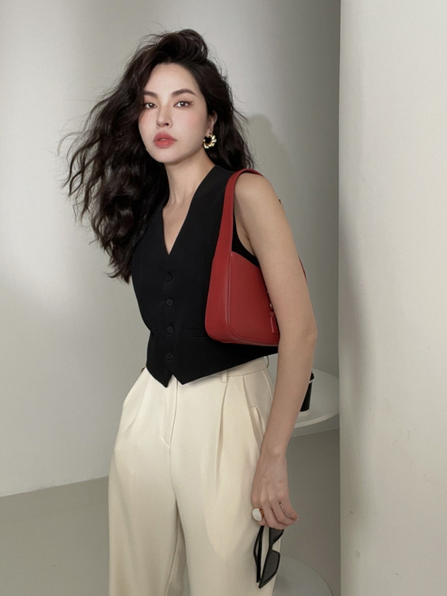 Geladine Solid Button Front Waistcoat-The Black Bow-