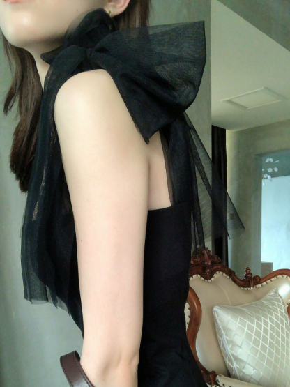 Waelyn Mesh Ribbon Tie Dress-The Black Bow-