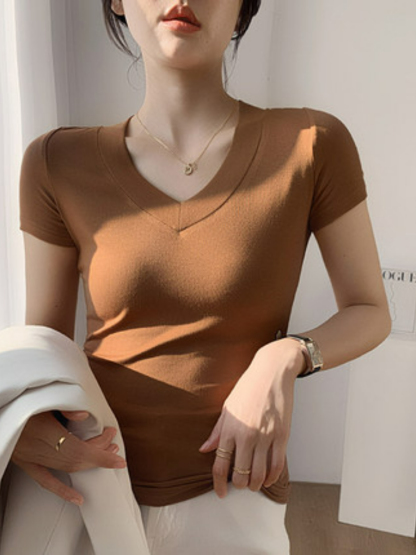 April V-Neck Casual Tee-The Black Bow-