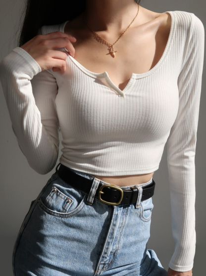 Emerson Long Sleeve Cropped Knit Top-The Black Bow-