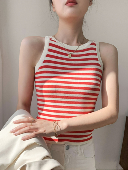 Allegra Striped Knit Cropped Top-The Black Bow-