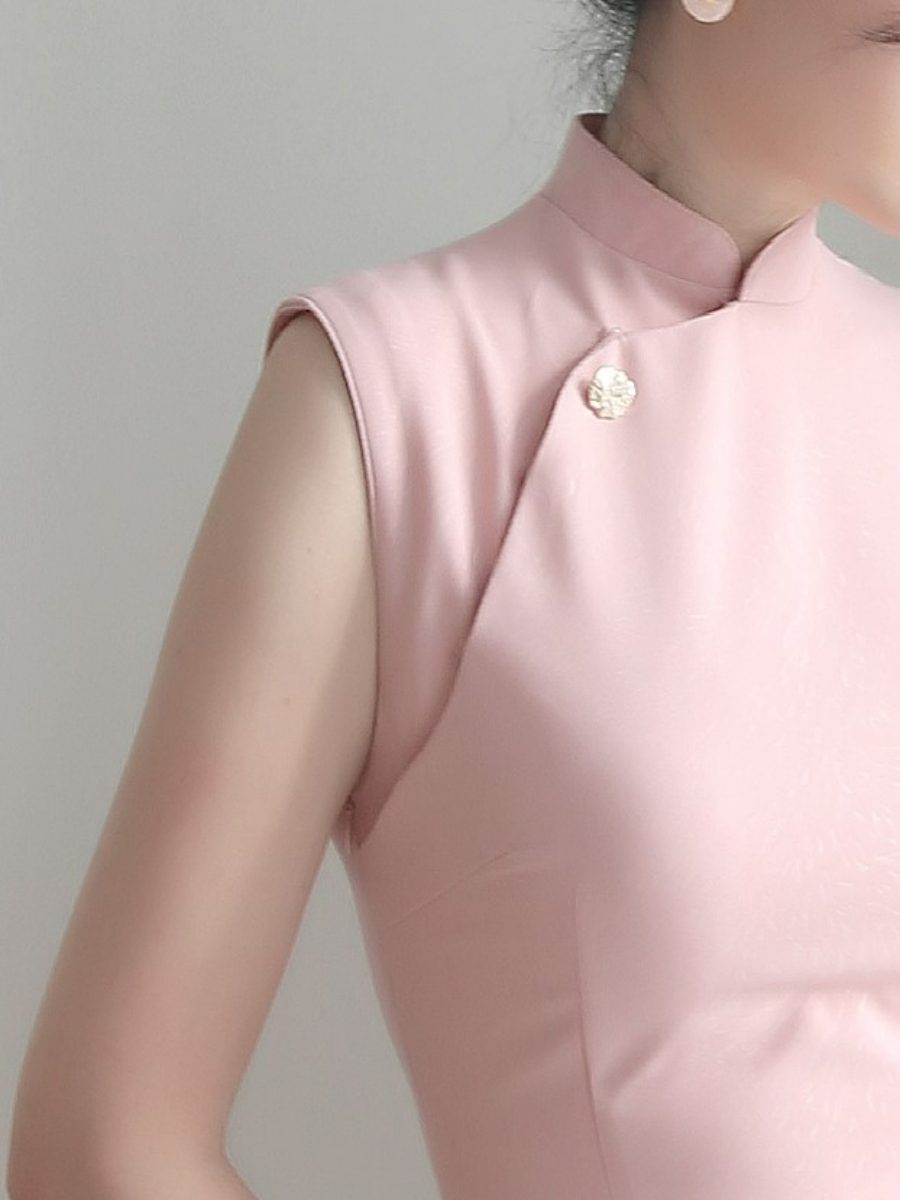 Jin Lei Jacquard Sleeveless Mandarin Collar Cheongsam-The Black Bow-