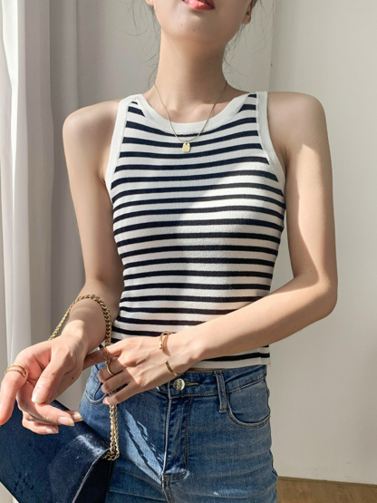 Allegra Striped Knit Cropped Top-The Black Bow-
