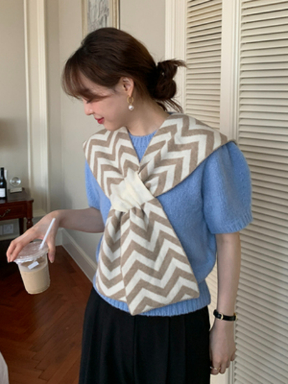 Wendy Zigzag Pattern Knit Shawl-The Black Bow-