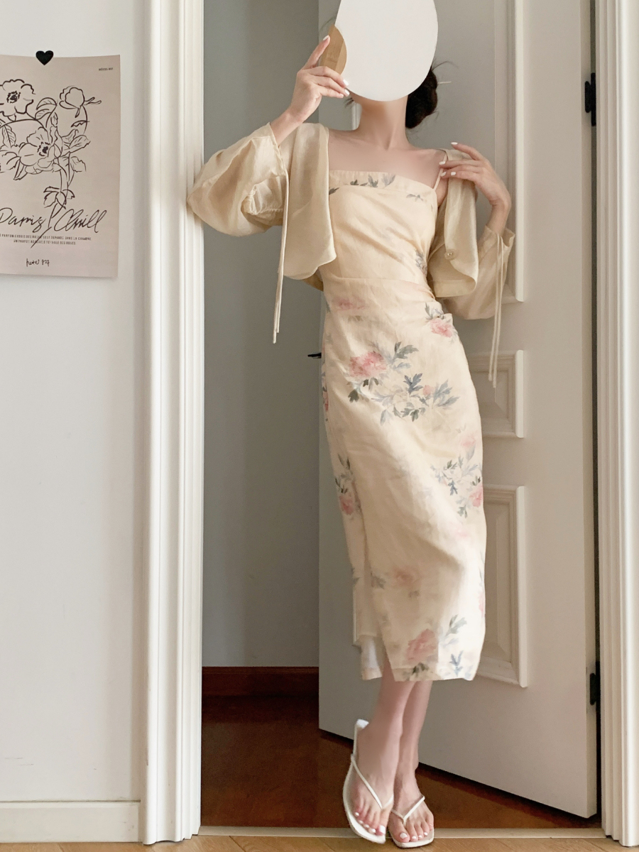 Lan Ruo Floral Print Oriental Cami Dress-The Black Bow-