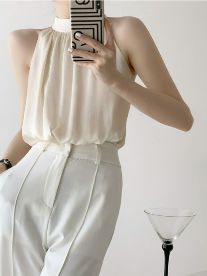 Jaleesa Minimalist Halter Neck Top-The Black Bow-
