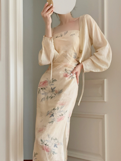 Lan Ruo Floral Print Oriental Cami Dress-The Black Bow-