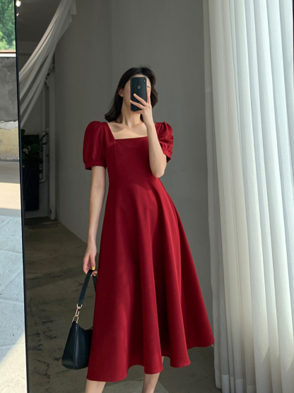 Mirany Square Neck Fit & Flare Dress-The Black Bow-