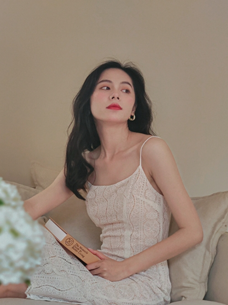 Ambroisa Back Slit Lace Cami Dress-The Black Bow-