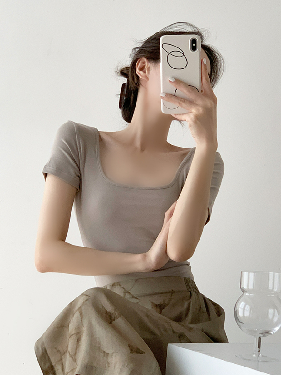 Mirabelle Square Neck Cotton Basic Tee-The Black Bow-