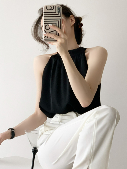 Jaleesa Minimalist Halter Neck Top-The Black Bow-