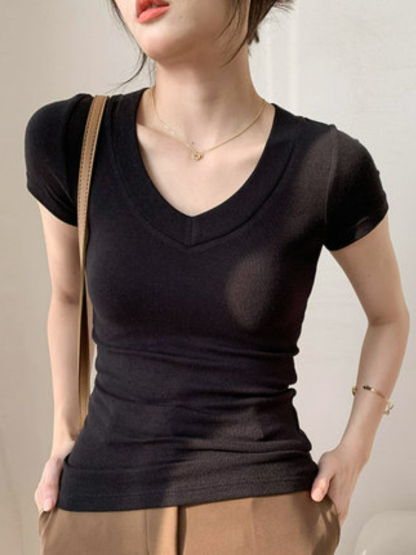 April V-Neck Casual Tee-The Black Bow-