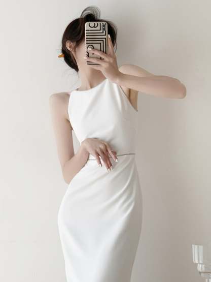 Xantho Bateau Neck Side Slit Dress-The Black Bow-