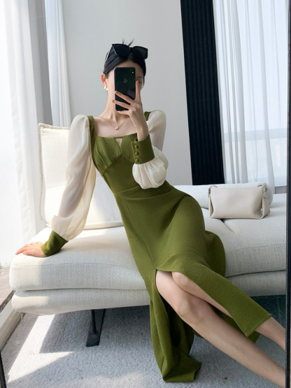 Oaklyn Color Block Bustier Fit & Flare Slit Dress-The Black Bow-