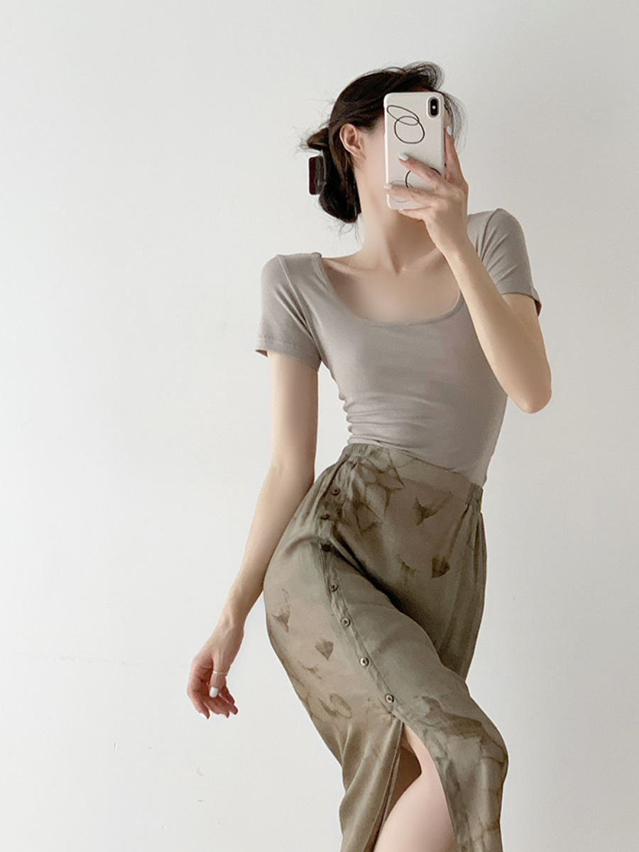 Mirabelle Square Neck Cotton Basic Tee-The Black Bow-