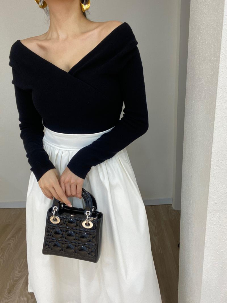 Christina Top V Neck Off Shoulder Top (Short & Long Sleeve)-The Black Bow-