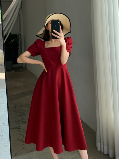 Mirany Square Neck Fit & Flare Dress-The Black Bow-
