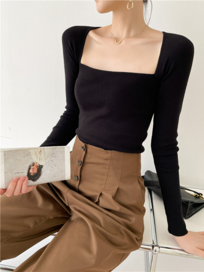 Isla Square Neck Knit Top-The Black Bow-