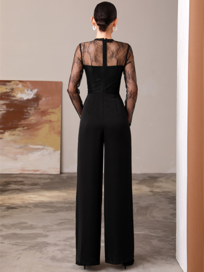 Gladys Sheer Shoulder Lacey Culottes Jumpsuit-The Black Bow-