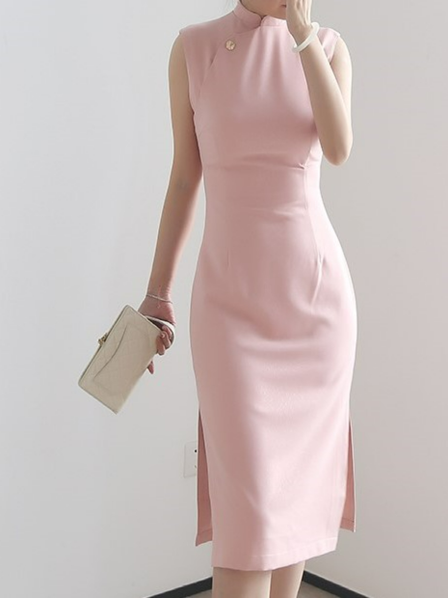 Jin Lei Jacquard Sleeveless Mandarin Collar Cheongsam-The Black Bow-