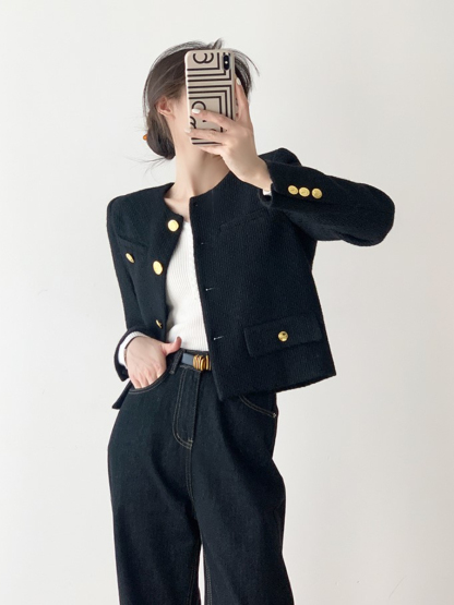 Luca Round Collar Jacket with Golden Button-The Black Bow-