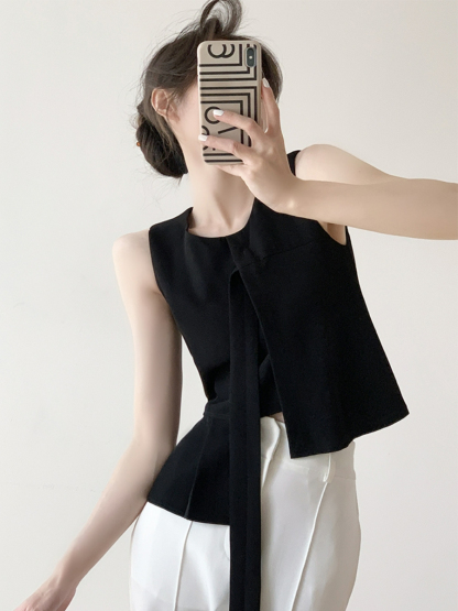 Daphne Asymmetrical Sleeveless Top-The Black Bow-