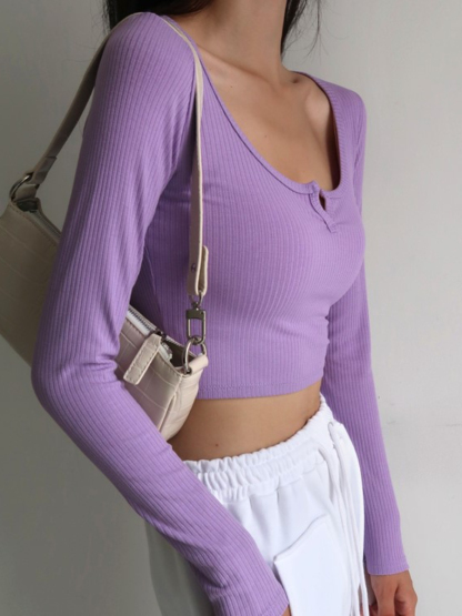 Emerson Long Sleeve Cropped Knit Top-The Black Bow-