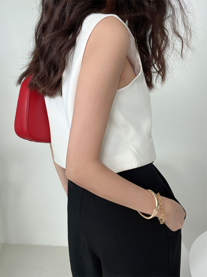 Geladine Solid Button Front Waistcoat-The Black Bow-