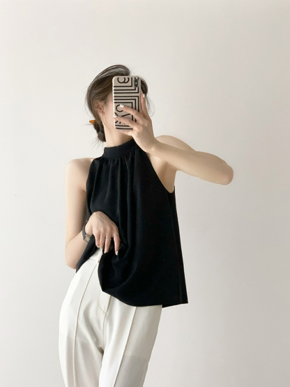 Jaleesa Minimalist Halter Neck Top-The Black Bow-