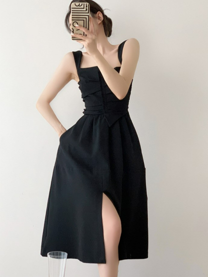 Nyla Queen Anne Neckline Midi Dress-The Black Bow-