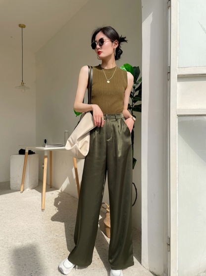 Lennie Silky Straight Cut Pants-The Black Bow-