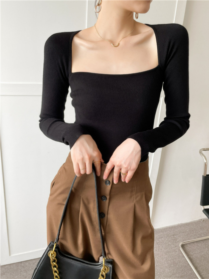 Isla Square Neck Knit Top-The Black Bow-