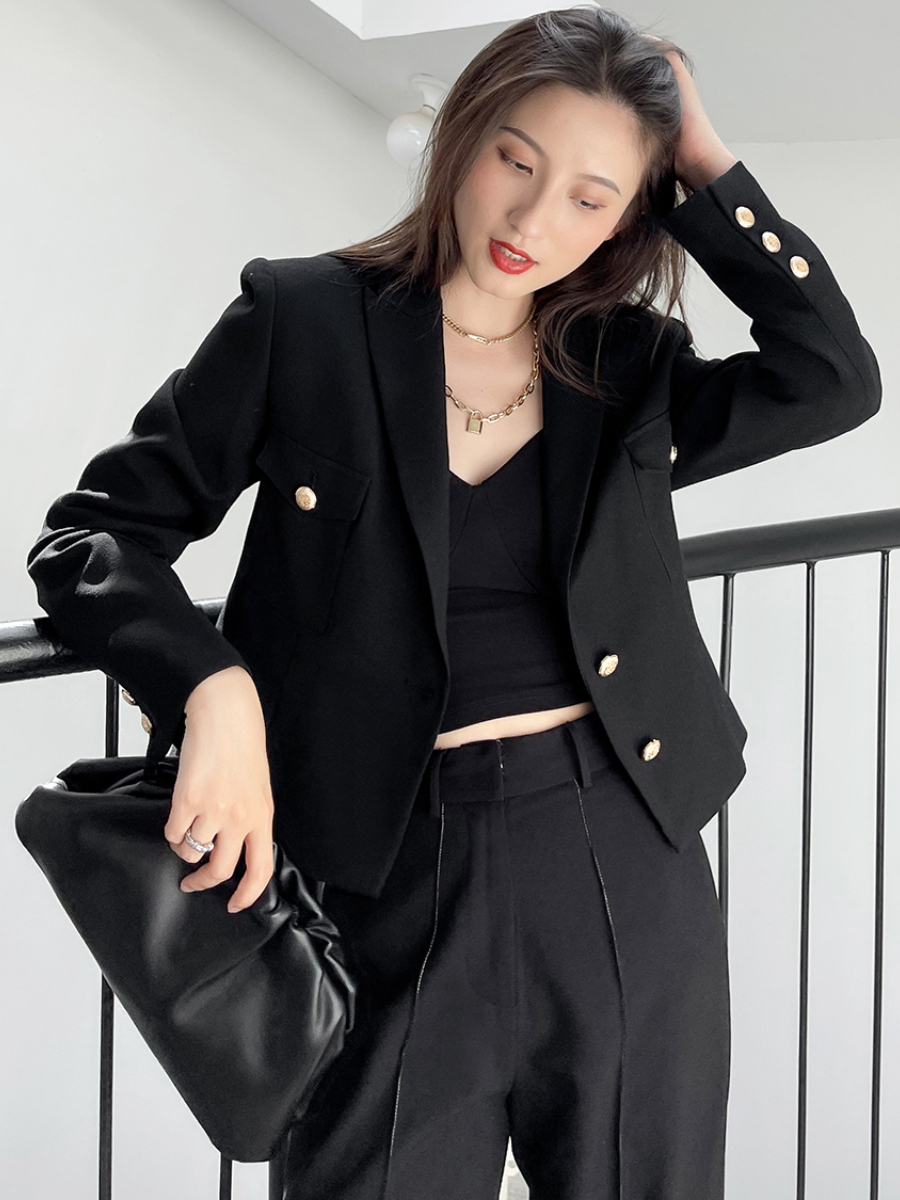 Kingsley Gold Button Jacket Style Blazer-The Black Bow-