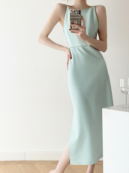 Xantho Bateau Neck Side Slit Dress-The Black Bow-