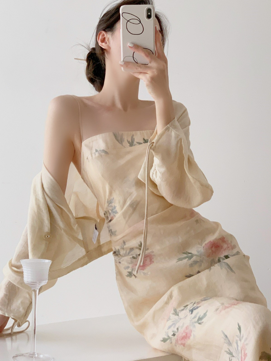 Lan Ruo Floral Print Oriental Cami Dress-The Black Bow-