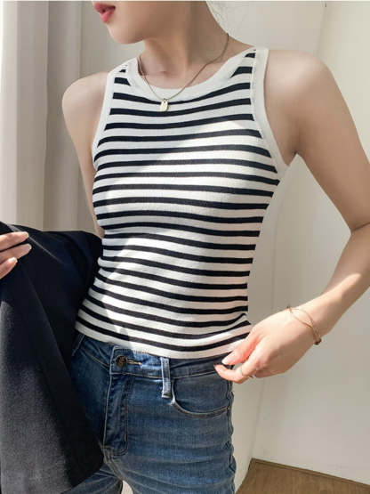 Allegra Striped Knit Cropped Top-The Black Bow-