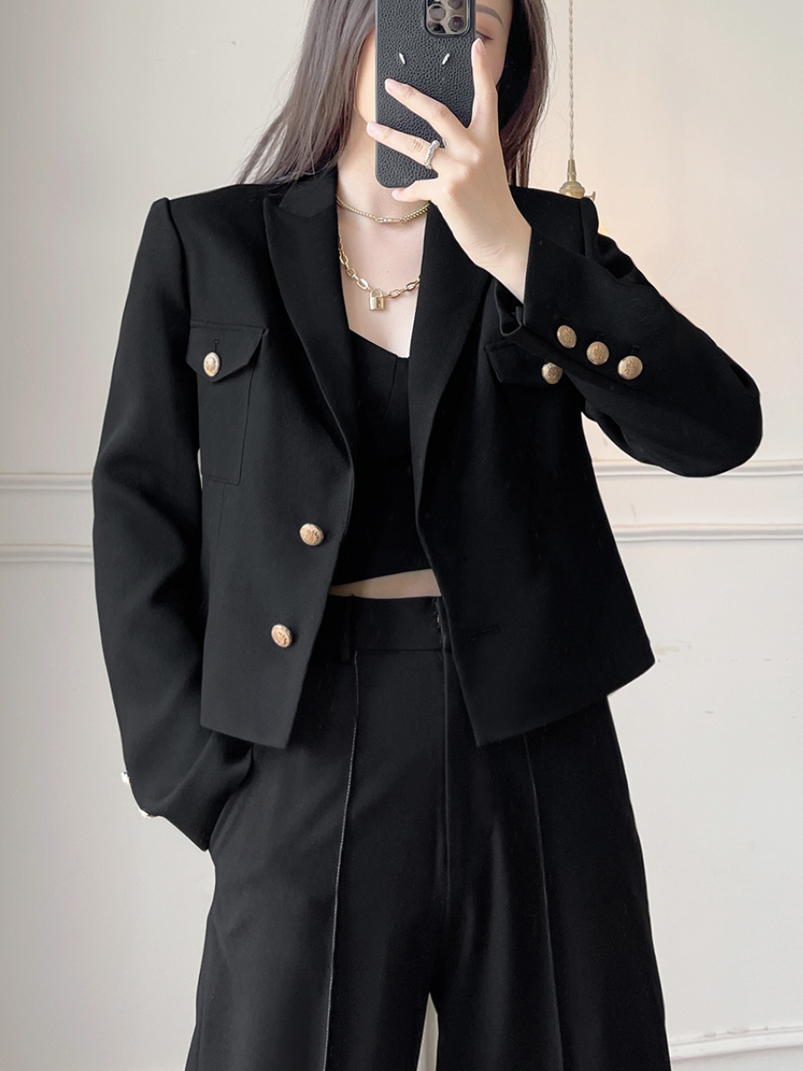 Kingsley Gold Button Jacket Style Blazer-The Black Bow-