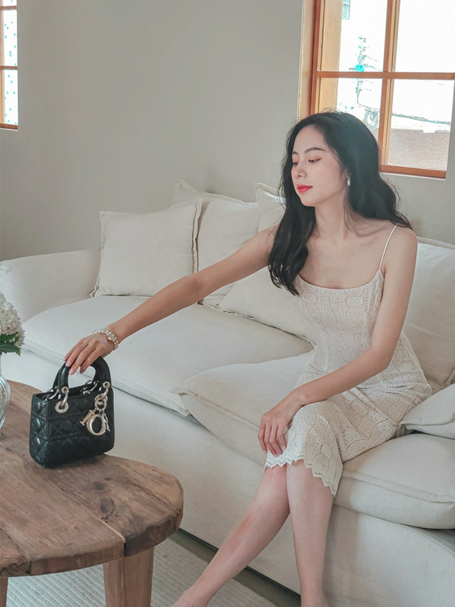 Ambroisa Back Slit Lace Cami Dress-The Black Bow-