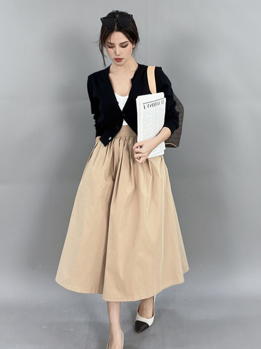 Farren High Waisted A-Line Skirt-The Black Bow-