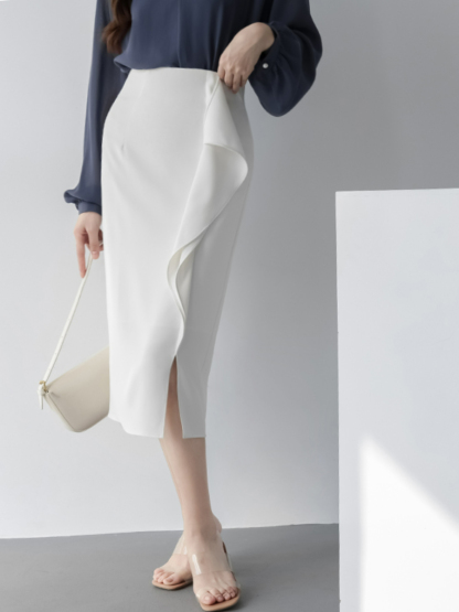 Daleyza Ruffle & Slit Pencil Skirt-The Black Bow-