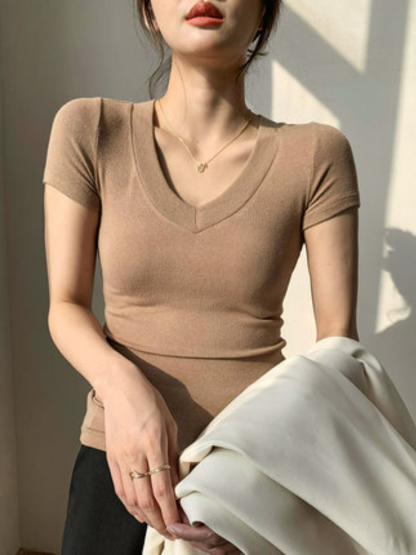 April V-Neck Casual Tee-The Black Bow-