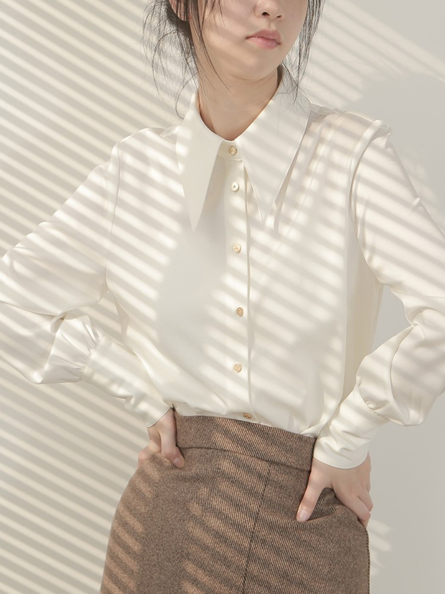 Xandaly Metal Button Satin Shirt-The Black Bow-