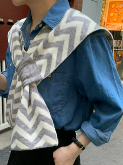 Wendy Zigzag Pattern Knit Shawl-The Black Bow-