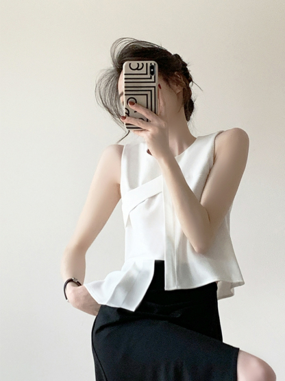 Daphne Asymmetrical Sleeveless Top-The Black Bow-
