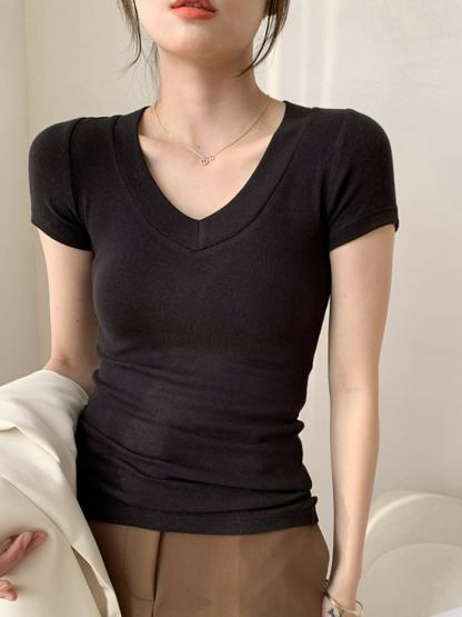 April V-Neck Casual Tee-The Black Bow-